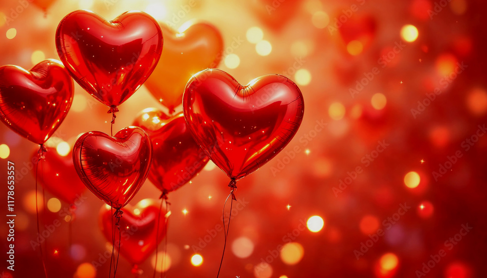 Heart-shaped Balloons Floating Against a Teal Background Heart-shaped Balloons Floating Against a Teal Background