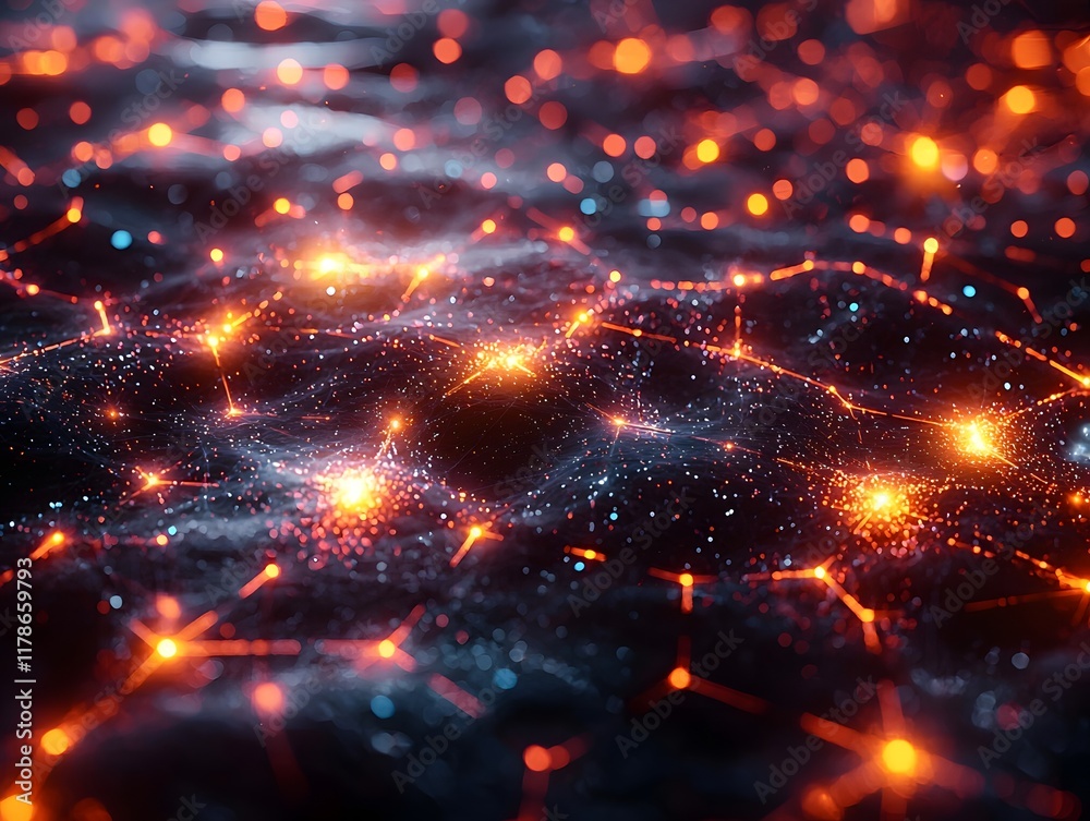 Neon Visualization of Interconnected Business Network Concept with Radiating Nodes