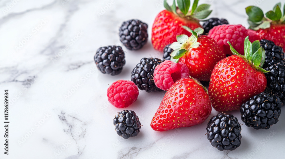 Fresh berries arrangement on kitchen counter capturing bright healthy snack photography Fresh berries arrangement on kitchen counter capturing bright healthy snack photography