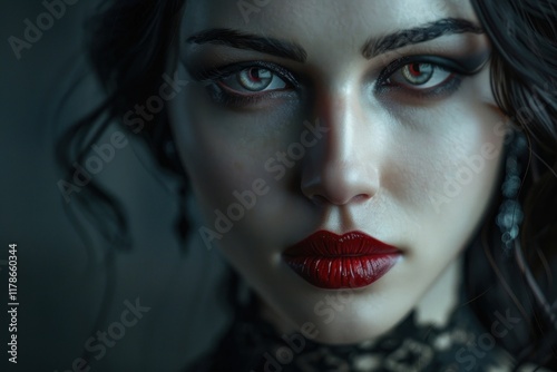 Beautiful vampire women photography lipstick portrait. photo