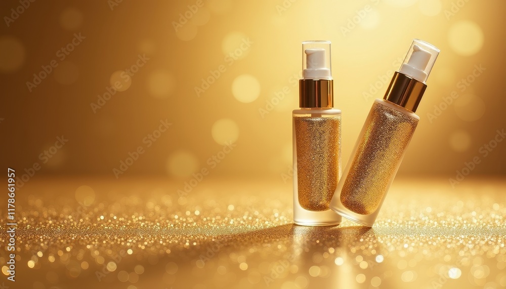 Fototapeta premium A glittery gold studio with subtle sparkles for festive product photography.