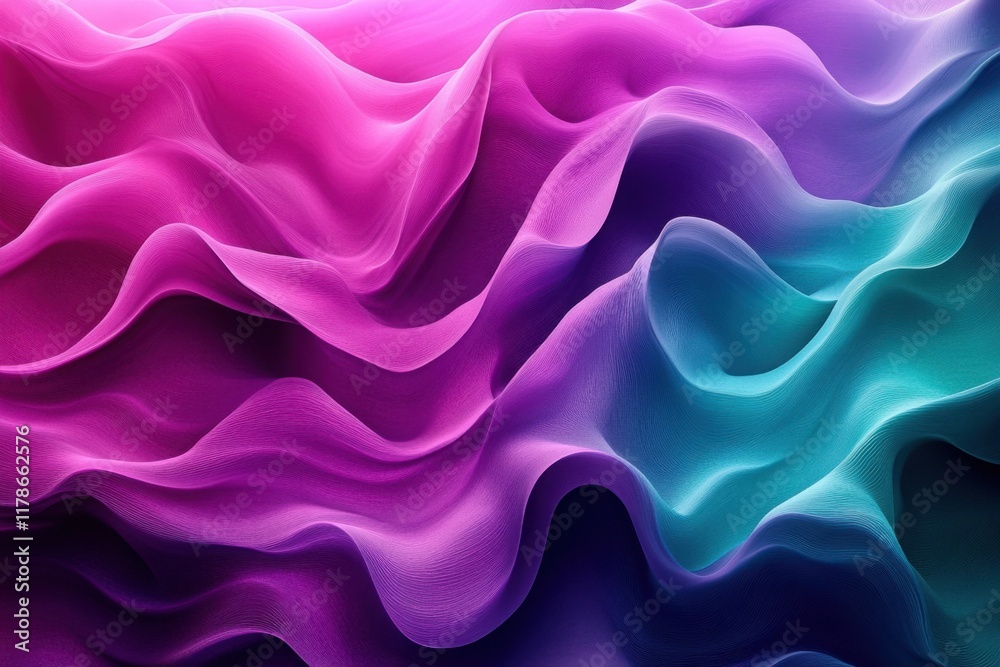 Obraz premium Abstract waves flowing in vibrant pink, purple, and teal tones with a fabric-like texture.