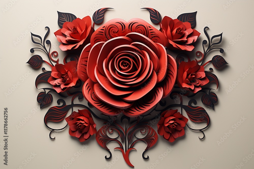 Naklejka premium Valentine's day rose paper cut
