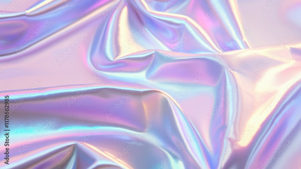 Obraz premium Iridescent fabric with pastel rainbow sheen, draped and flowing.