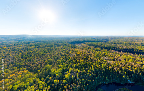 Bazhukovo, Russia. Rock Karstov Bridge. River Serga. Autumn landscape. Deer streams. Nature park in a wooded area, famous for its rich flora. Aerial view photo