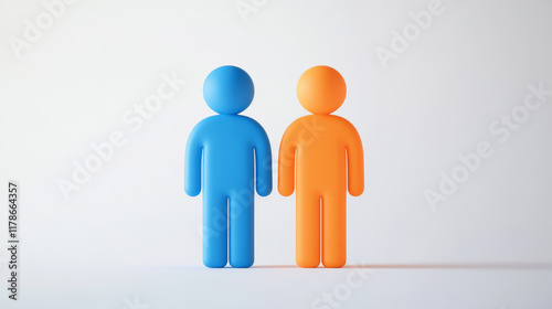 finance, 3D icon of people, in blue and orange colors on a white background, with a minimalistic design, matte plastic material, 2D cartoon style, high resolution, no shadows, smooth edges, minimal d photo