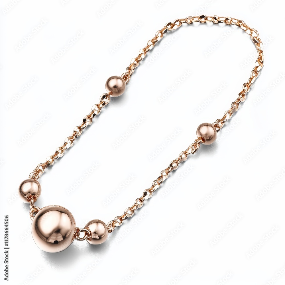 Elegant rose gold necklace with spherical beads, perfect for adding a touch of sophistication to any outfit. Elegant rose gold necklace with spherical beads, perfect for adding a touch of sophistication to any outfit.