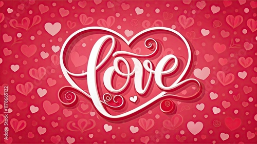 Valentine's Day Card with Heart and Romantic Design in Pink and Red