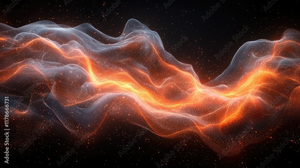 Obraz premium Abstract Glowing Waves Of Orange And White Particles