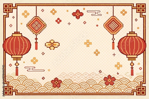 Chinese New Year pixel art illustration background