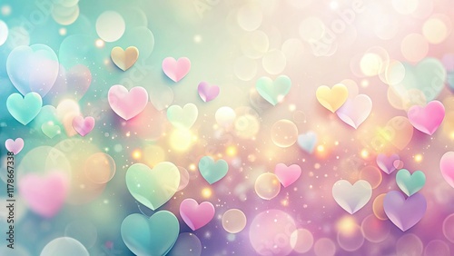 Colorful balloon and heart-shaped bokeh background with bright lights and festive decoration