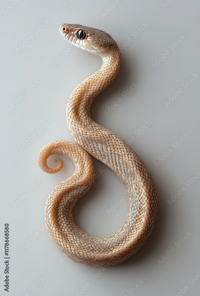 Fototapeta premium A Close-Up View of a Beautifully Detailed Snake Curved Elegantly with Smooth Scales and Intricate Patterns on a Minimalist Background