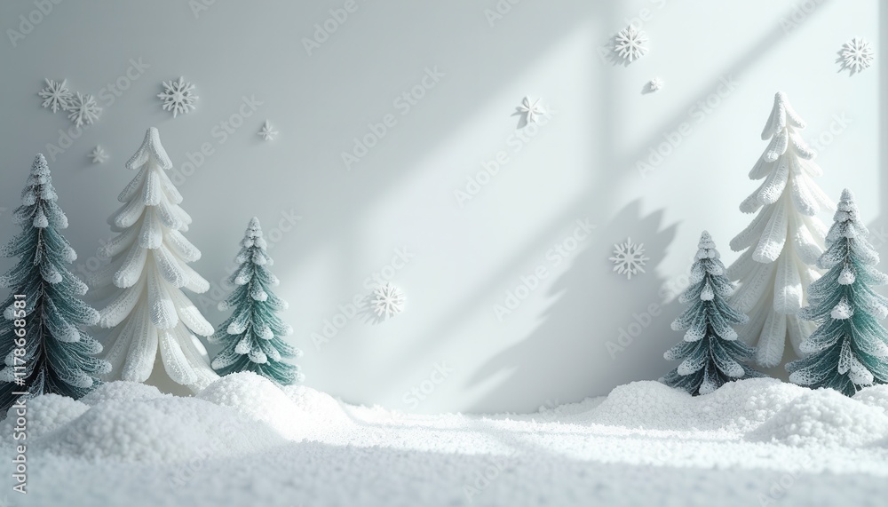 Naklejka premium A winter-inspired white studio with snowflake textures for seasonal product photography.