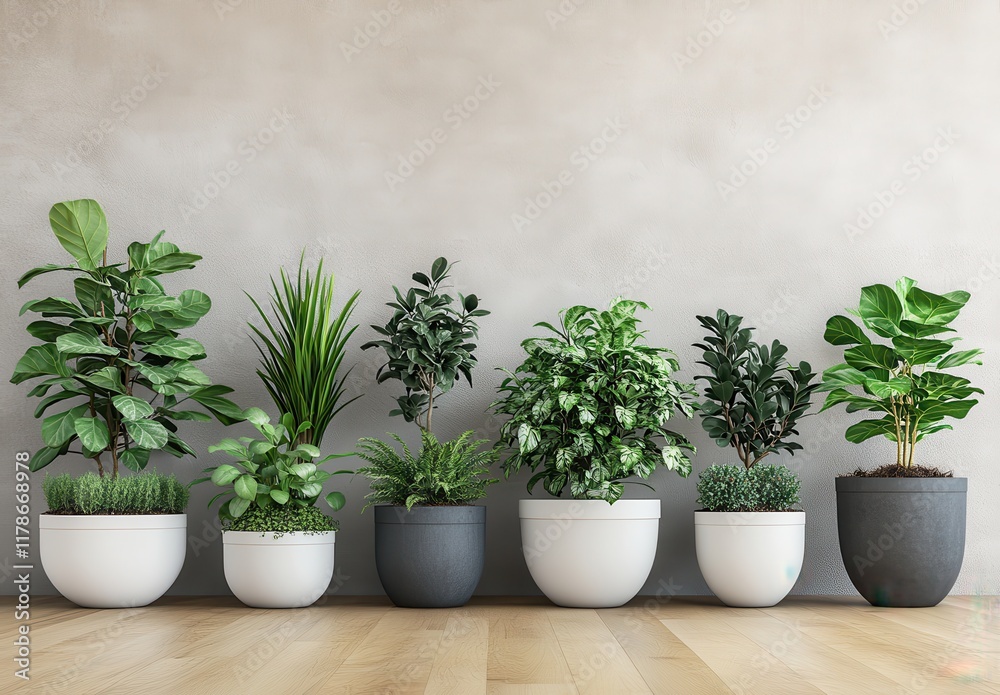 A Collection of Diverse Indoor Plants in Modern Pots Against a Textured Wall Showcasing Lush Greenery and Natural Beauty for Home Decor Inspiration A Collection of Diverse Indoor Plants in Modern Pots Against a Textured Wall Showcasing Lush Greenery and Natural Beauty for Home Decor Inspiration