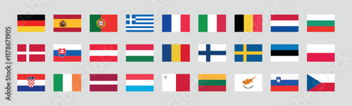 Flag of All European Union member countries. European Union countries flag Bundle.