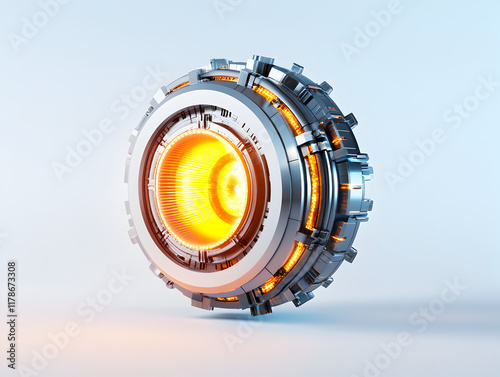 Compact nuclear fusion ignition device, isolated, futuristic energy concept. isolated on white background photo