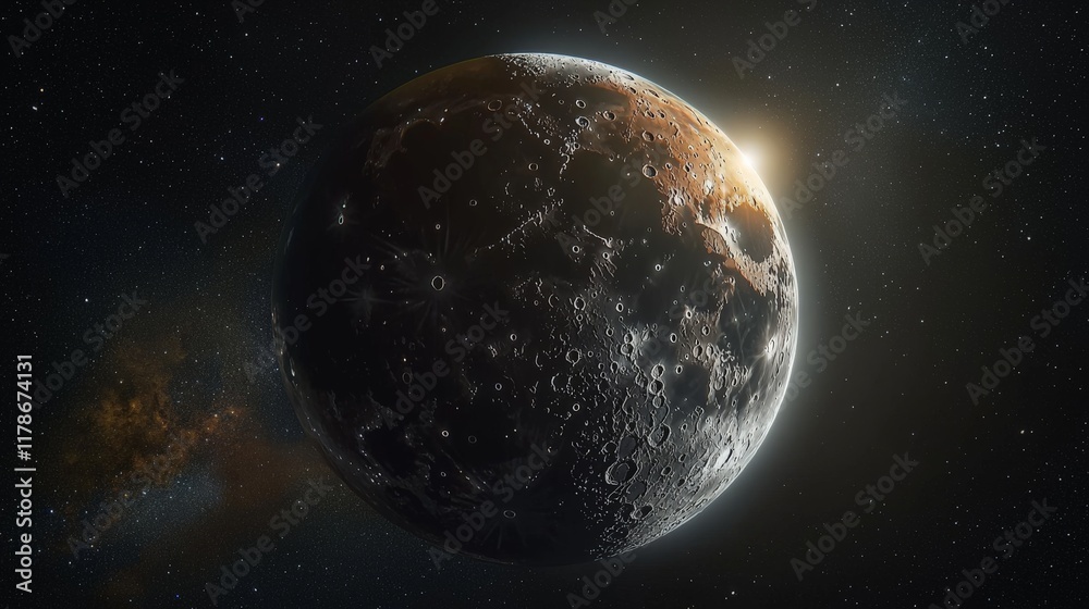 Fototapeta premium Dark Moon Cratered Surface Space Universe Starry Night