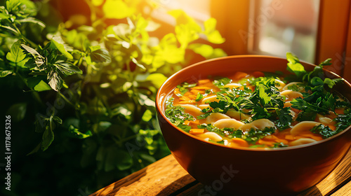 Light vegetable consomme with soft dumplings, smooth and hydrating