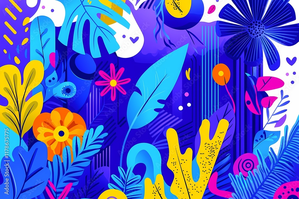 Naklejka premium Vibrant Abstract Floral Design with Blue and Yellow Colors