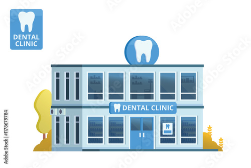 Dental Clinic Building Illustration. Editable Vector Element on White Background