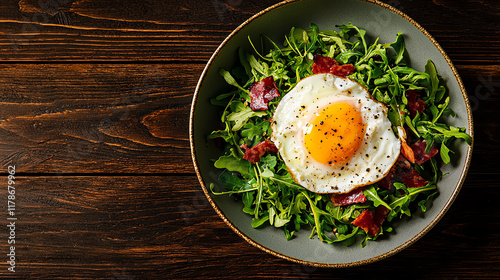 Poached eggs served on a bed of warm polenta, proteinpacked and easily digestible breakfast photo