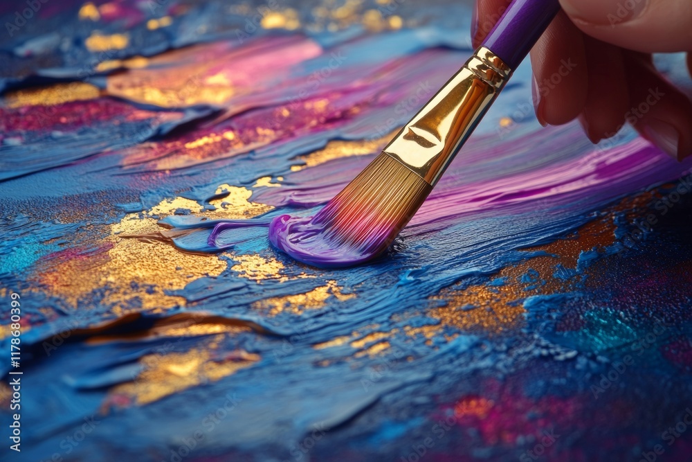 Fototapeta premium Artistic Brushstroke Close-Up of Vibrant Hand-Painted New Year Postcard Design