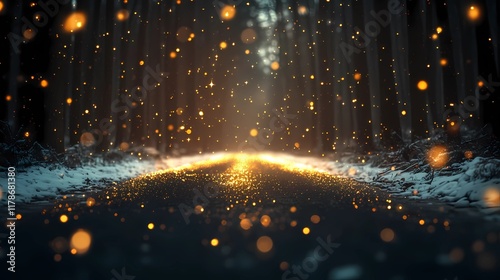 Wallpaper Mural Soft blurred golden lights shimmer faintly along a snow-laden forest road evoking a peaceful and dreamy winter wonderland atmosphere Torontodigital.ca