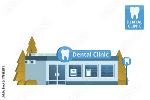 Dental Clinic Building Illustration. Editable Vector Element on White Background