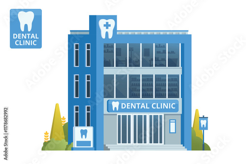 Dental Clinic Building Illustration. Editable Vector Element on White Background