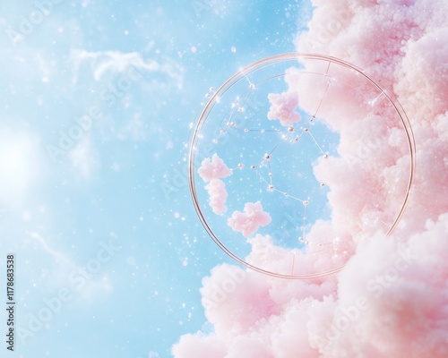 Dreamy Zodiac Symbols Floating in a Pastel Sky photo