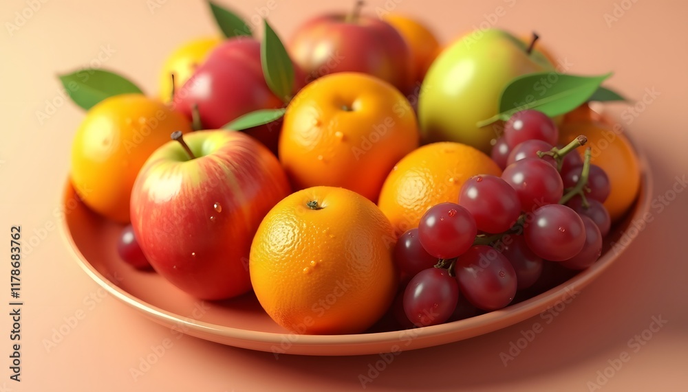 Vibrant Assortment of Fresh Apples Oranges and Grapes in a Bowl Vibrant Assortment of Fresh Apples Oranges and Grapes in a Bowl