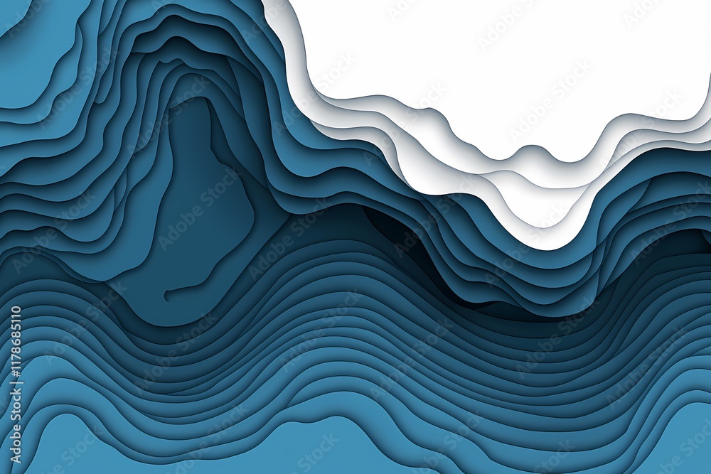 Obraz premium Abstract Layered Blue Wave Paper Cutout Design with Smooth Curves