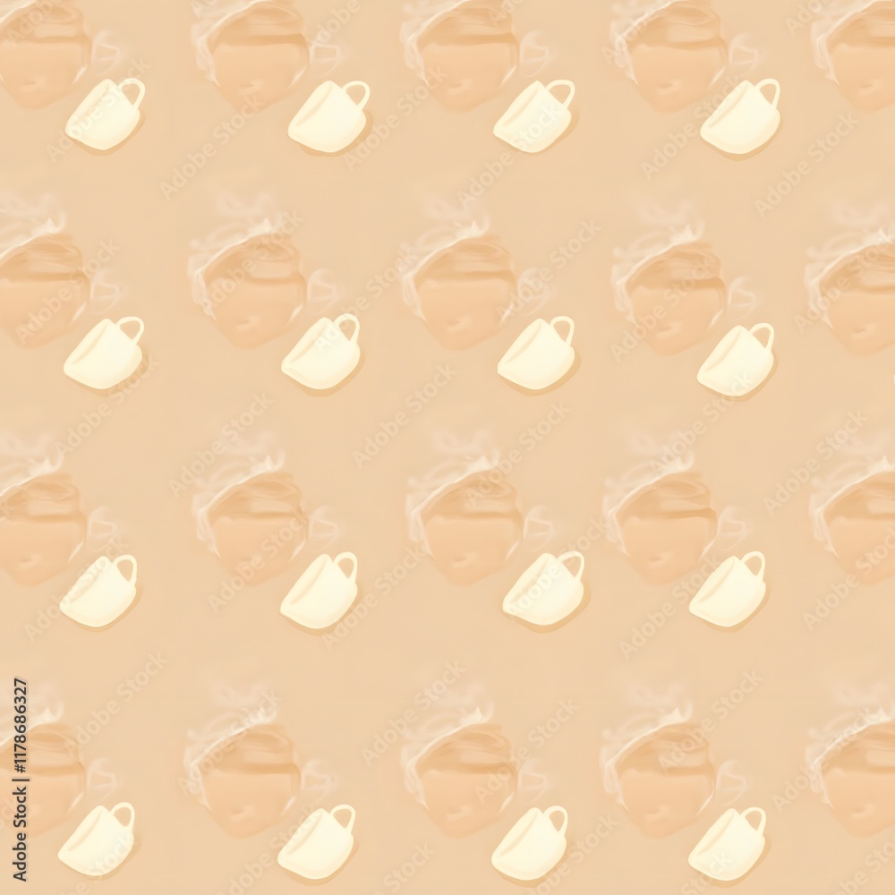 Seamless Pattern Design Steaming Coffee Cups and Soft Beige Background Seamless Pattern Design Steaming Coffee Cups and Soft Beige Background