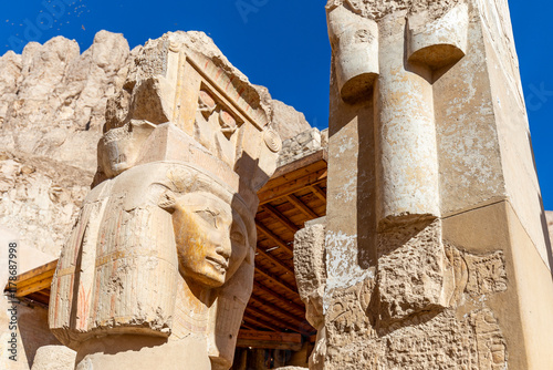 Egypt, hieroglyphs - Mortuary Temple of Hatshepsut in the necropolis Deir el-Bahari of Thebes, Luxor