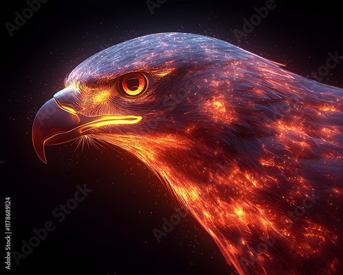 Fiery Neon Eagle Soaring in the Darkness   Fierce Raptor with Sharp Lines and Vibrant Colors photo