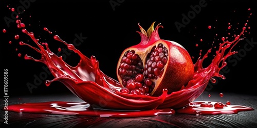 Abstract Pomegranate Red Long Exposure on Black Background - Stock Photo