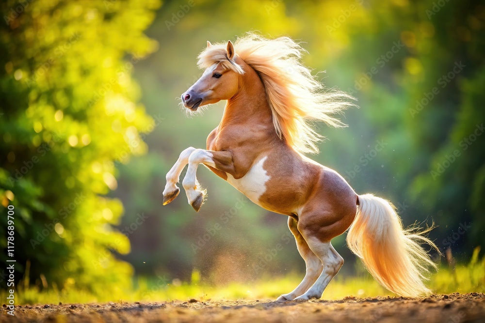 Adorable American Miniature Horse Rearing Up, Left Side Copy Space - Stock Photo Adorable American Miniature Horse Rearing Up, Left Side Copy Space - Stock Photo