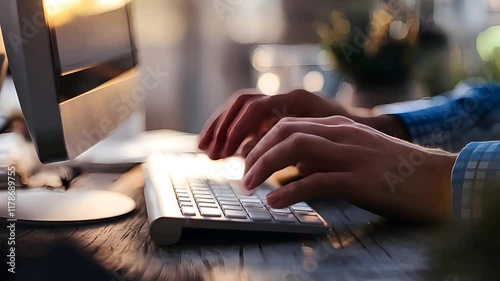 The intricate movements of the man's hands and fingers were captured in macro detail as he typed on the keyboard, emphasizing modern concepts of computer programming and online messaging.