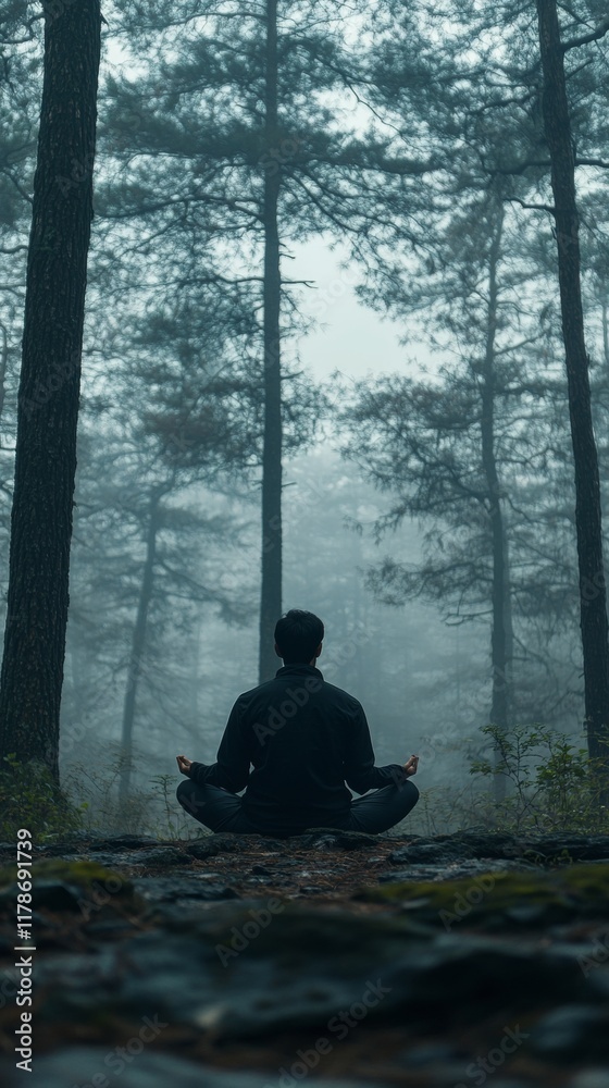 Meditative Serenity in Misty Forest Early Morning Reflection Meditative Serenity in Misty Forest Early Morning Reflection