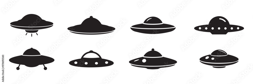 Collection of Simple Black UFO Silhouette vector on white background Collection of Simple Black UFO Silhouette vector on white background
