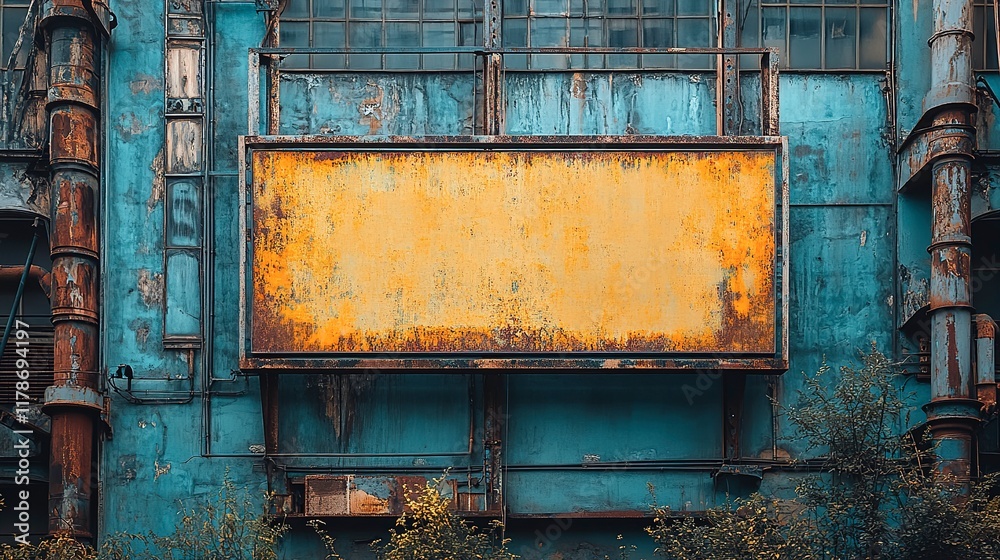 Rusted Billboard on Weathered Industrial Building Rusted Billboard on Weathered Industrial Building