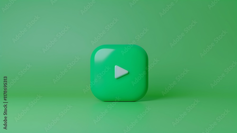 A green youtube button for a cute channel on a studio green background A green youtube button for a cute channel on a studio green background