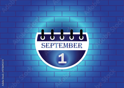 A stylized calendar page showing September 1st, highlighted against a blue brick wall. The design is clean and modern, suitable for various uses.