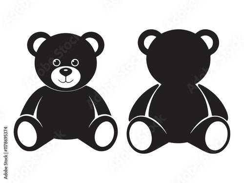 black silhouette teddy bears sitting facing forward vector