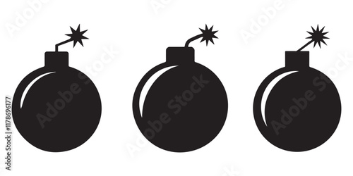 Simple Black Bomb Icon set on White Background