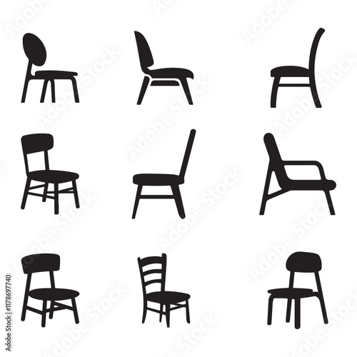 set of chairs silhouette vector on white background 