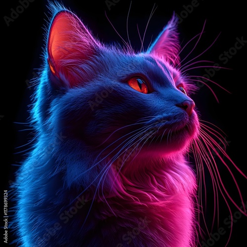 Mesmerizing Neon Cat With Piercing Gaze on Sleek Stylized Backdrop