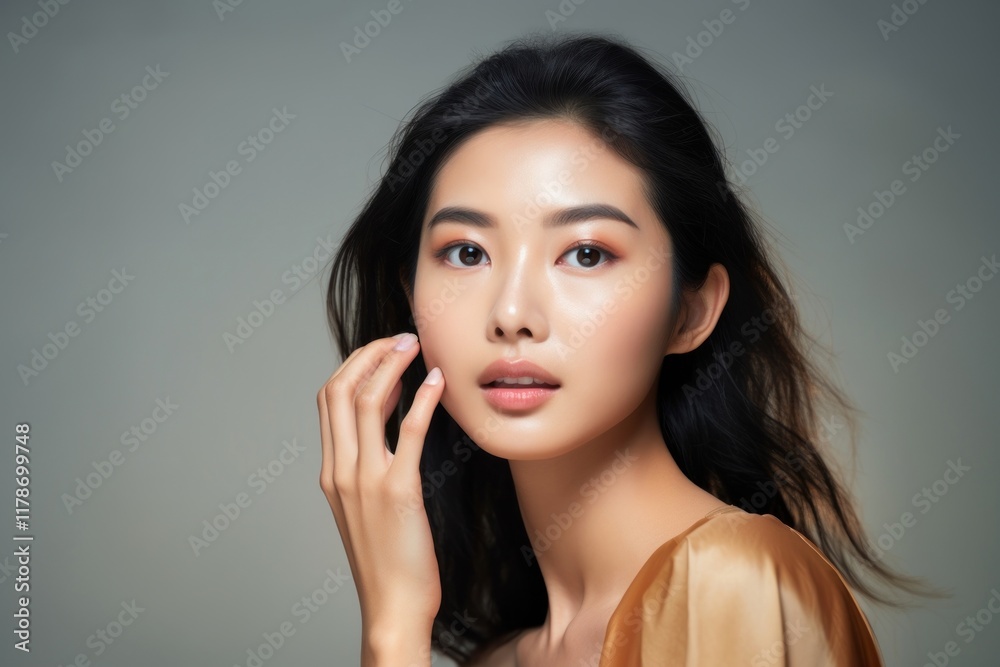 Skincare advertisement portrait applying adult. Skincare advertisement portrait applying adult.