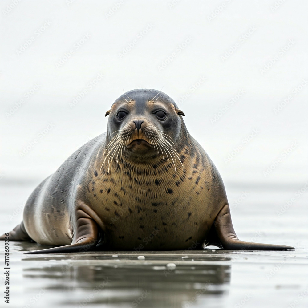 Obraz premium closeup of a cute grey seal pup on a beach in the sunlight