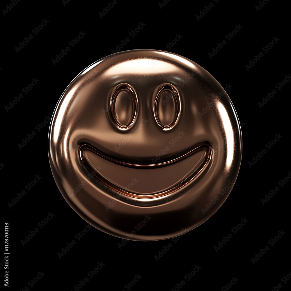 Smiley emoji in a metallic bronze shade with a subtle matte black background Smiley emoji in a metallic bronze shade with a subtle matte black background